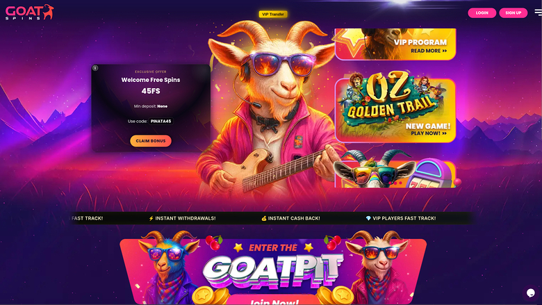 Goat Spins Casino Desktop Homepage