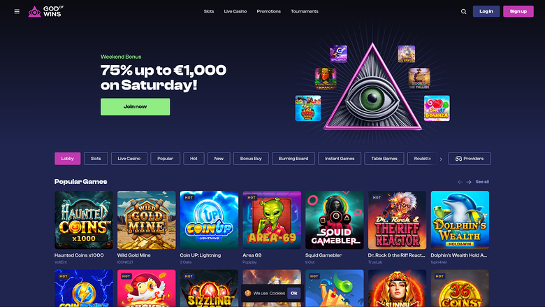 God of Wins Casino Desktop Homepage