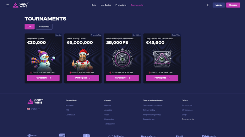 God of Wins Casino Desktop Tournaments