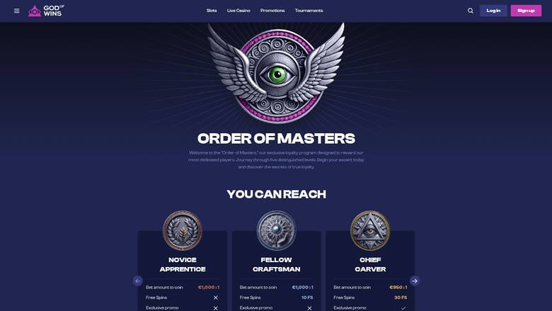 VIP page screenshot of God of Wins Casino