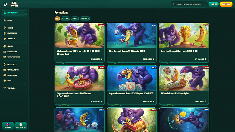 GoKong Casino Desktop promotions