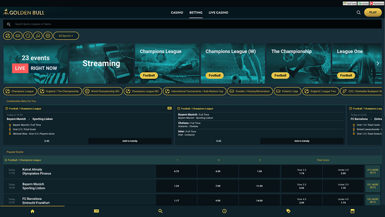 Golden Bull Casino Desktop Sports