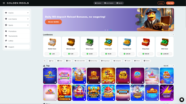 Golden Reels Casino Desktop Homepage