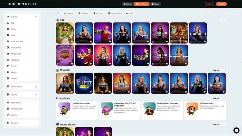 Golden Reels Casino Desktop Live Dealer