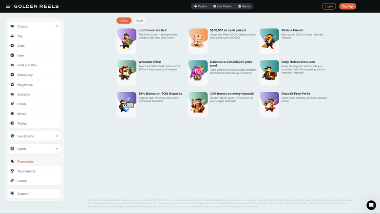 Golden Reels Casino Desktop Promotions