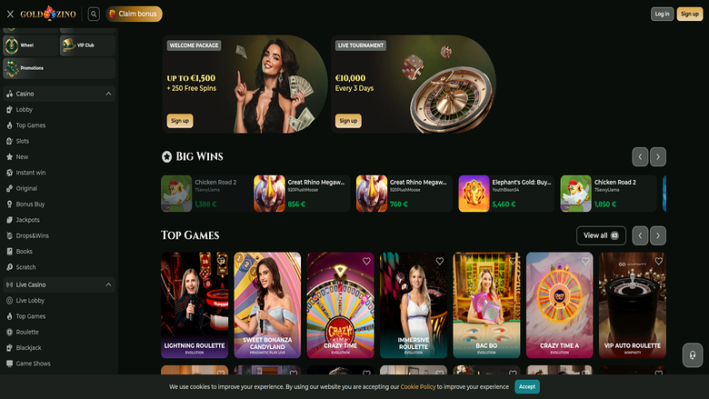 Goldzino Casino Live Dealer Desktop