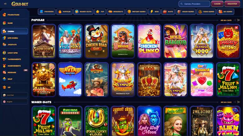 Games page screenshot of Golobet Casino