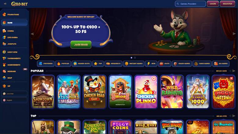 Homepage screenshot of Golobet Casino