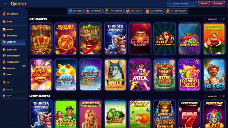 Jackpot page screenshot of Golobet Casino