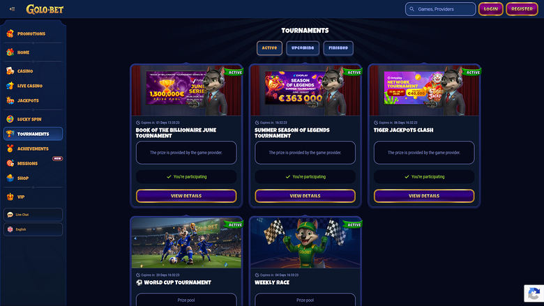 Golobet Casino Desktop Tournaments