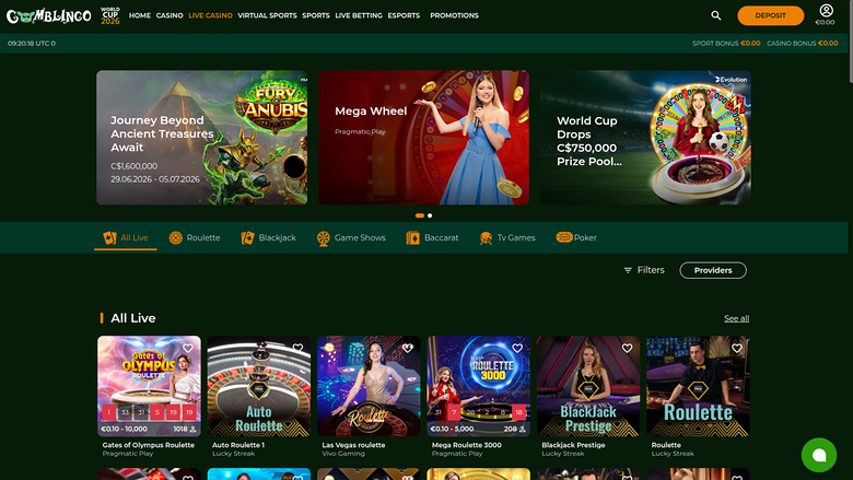 Gomblingo Casino Desktop Live Dealer