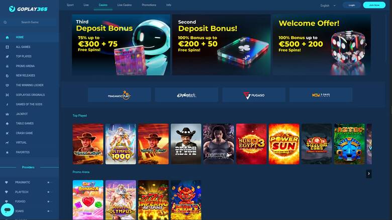 Homepage screenshot of Goplay365 Casino 
