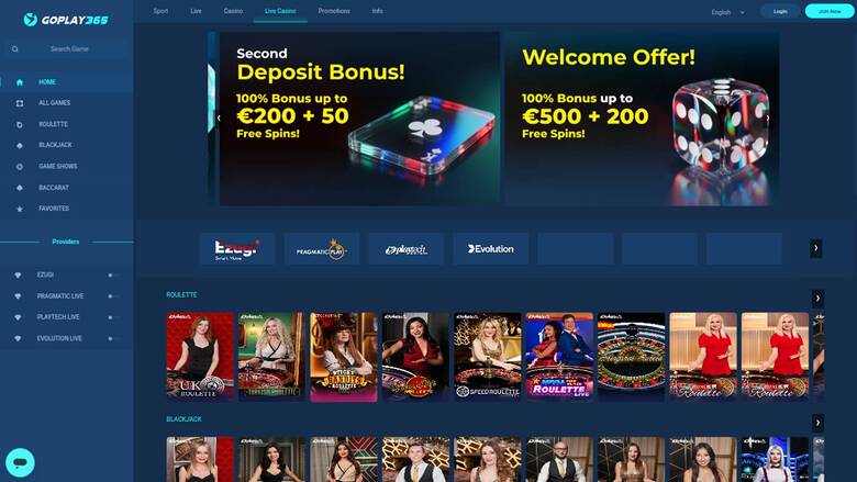 Live page screenshot of Goplay365 Casino 