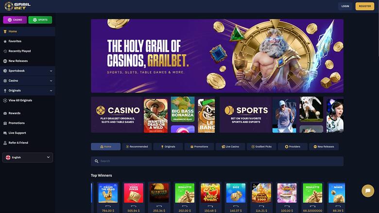 Grailbet Casino homepage