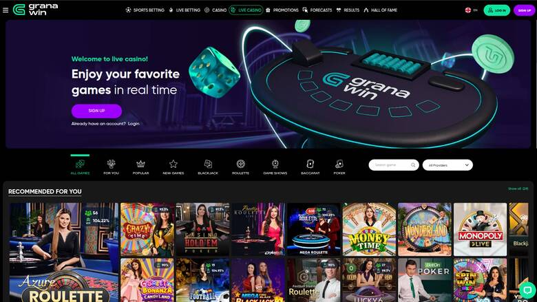 Live page screenshot of GranaWin Casino