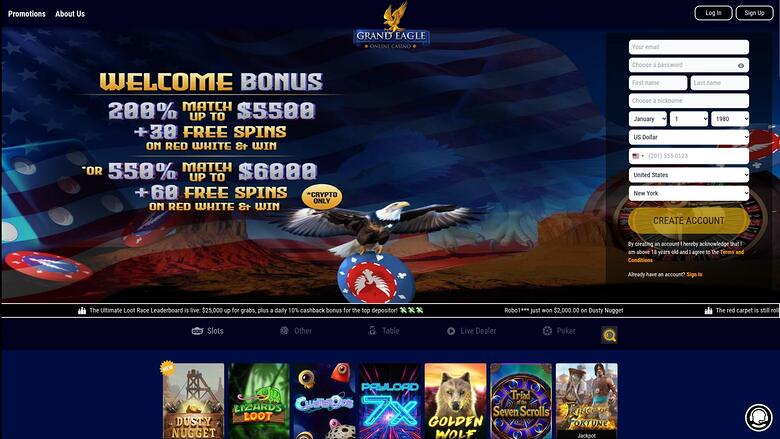 Grand Eagle Casino Desktop Homepage