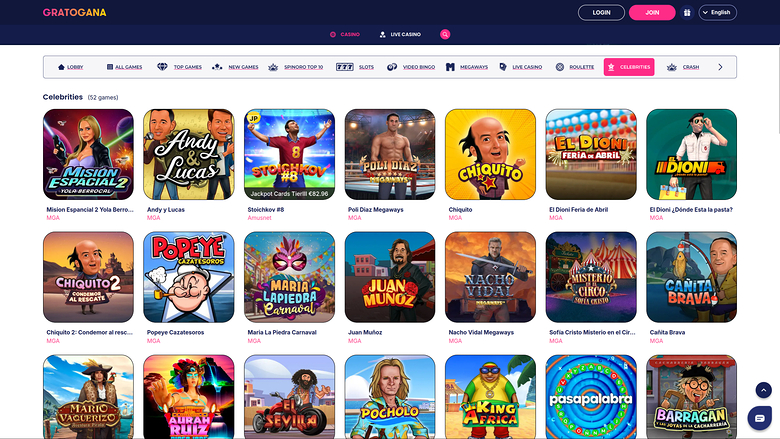 Gratogana Casino Desktop Celebrities Games