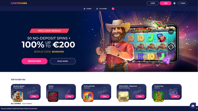 Gratogana Casino Desktop Homepage