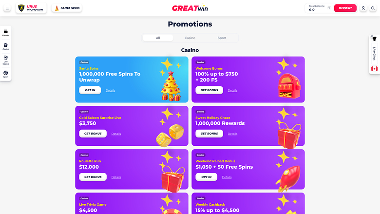 Greatwin Casino Desktop Promotions
