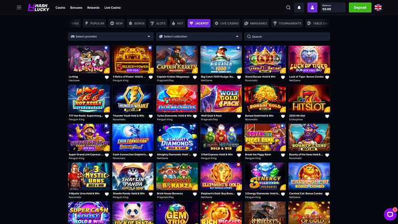 Hash Lucky Casino Desktop jackpot
