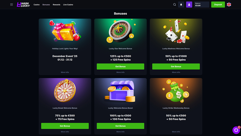 Hash Lucky Casino Desktop Promotions