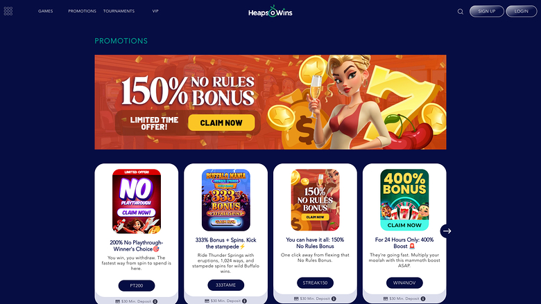 Heaps O Wins Casino Desktop Promotions