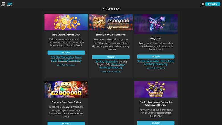 Hello Casino Promotions Desktop