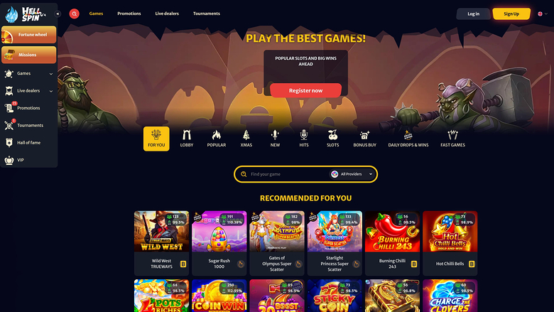 HellSpin Casino Desktop Games