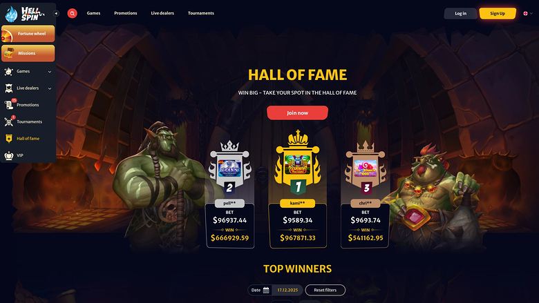 HellSpin Casino Desktop Hall of Fame