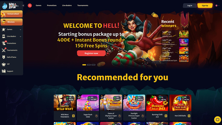 HellSpin Casino Desktop Homepage