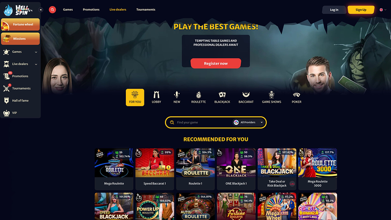 HellSpin Casino Desktop Live Dealer