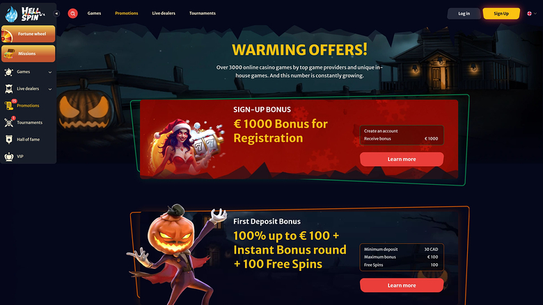 HellSpin Casino Desktop Promotions
