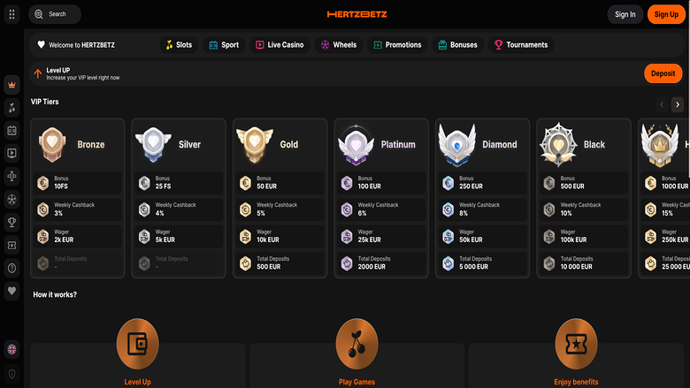 VIP screenshot of Hertzbetz Casino for Desktop