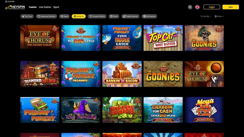 HeySpin Casino Jackpot Desktop