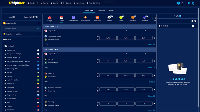 High Bet Casino Desktop Sportsbook