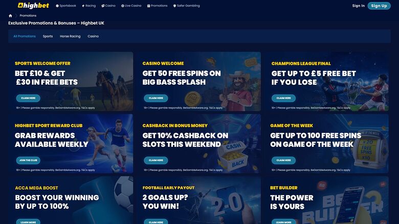 High Bet Casino Desktop Image Promotions