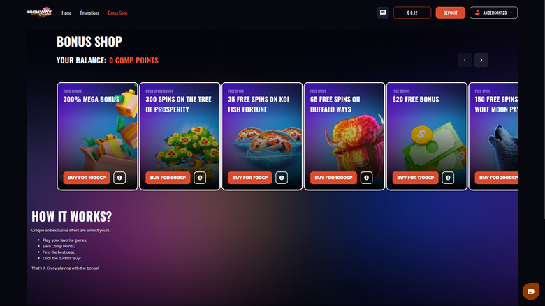 Highway Casino Desktop Bonus Shop