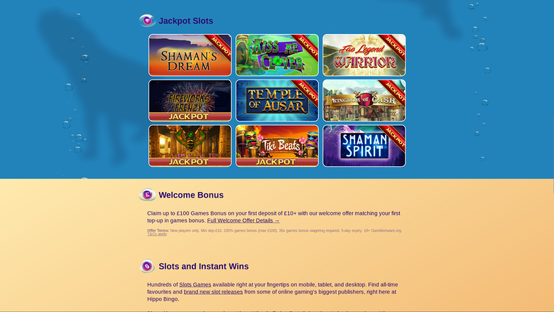 Hippo Bingo Casino Desktop Jackpot
