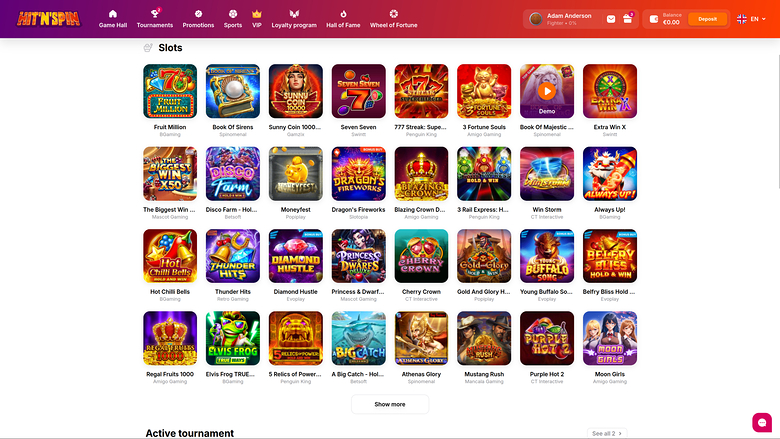 Hitnspin Casino Desktop Games