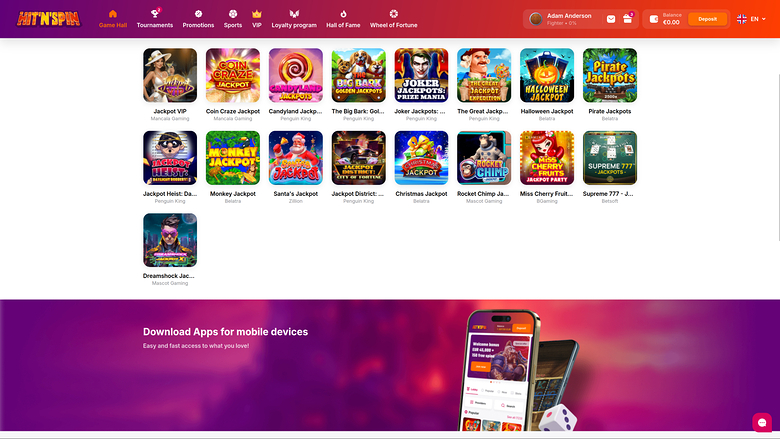 Hitnspin Casino Desktop Jackpot