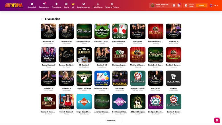 Hitnspin Casino Desktop Live Dealer