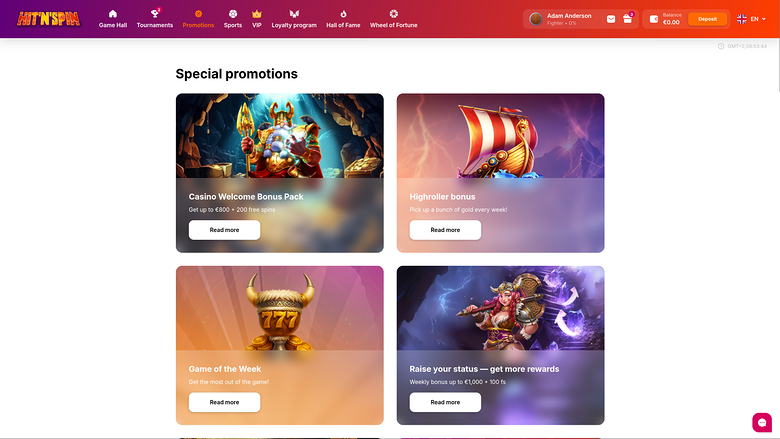 Hitnspin Casino Desktop Promotions