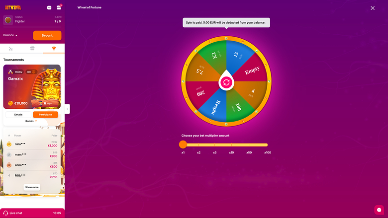 Hitnspin Casino Desktop Wheel Of Fortune