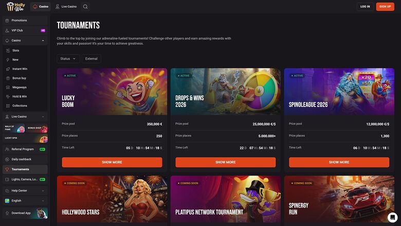 Hollywin Casino Desktop Tournaments