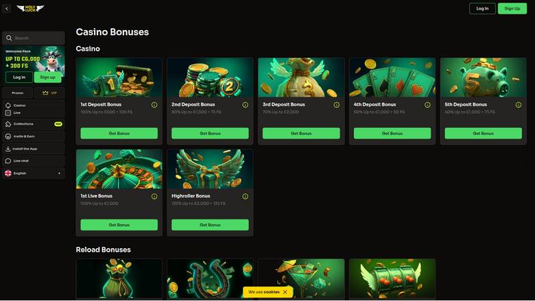 Promotions page screenshot of HolyLuck Casino