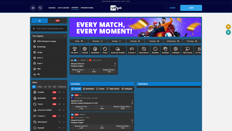 Hopa Casino Sports Desktop