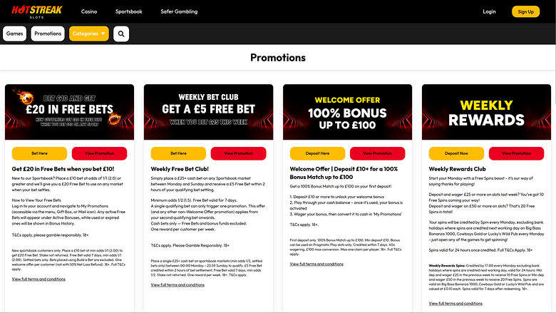 Hot Streak Casino Desktop Promotions