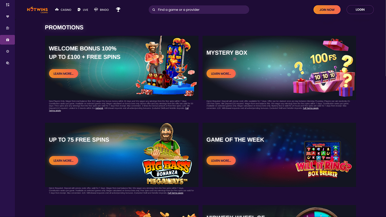 Hotwins Casino Desktop Promotions