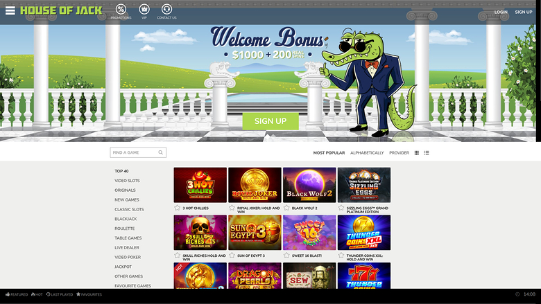 House of Jack Casino Desktop Homepage