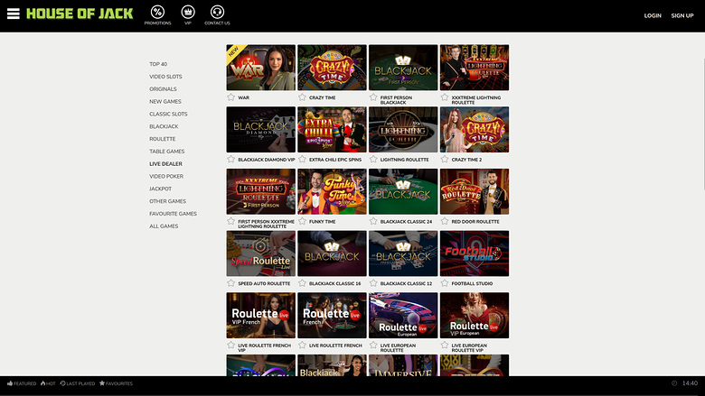 House of Jack Casino Desktop Live Dealer